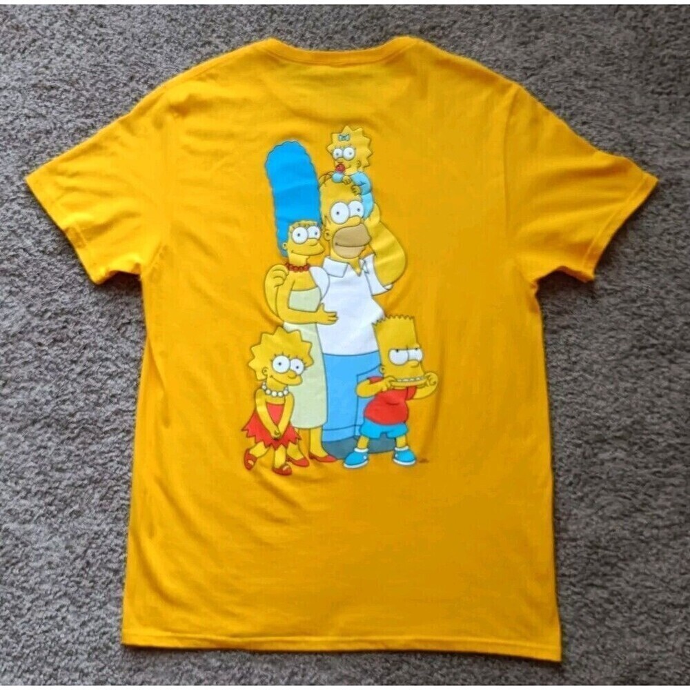 The Simpsons T-Shirt Men's Size Large Double Graphic Yellow Short Sleeve